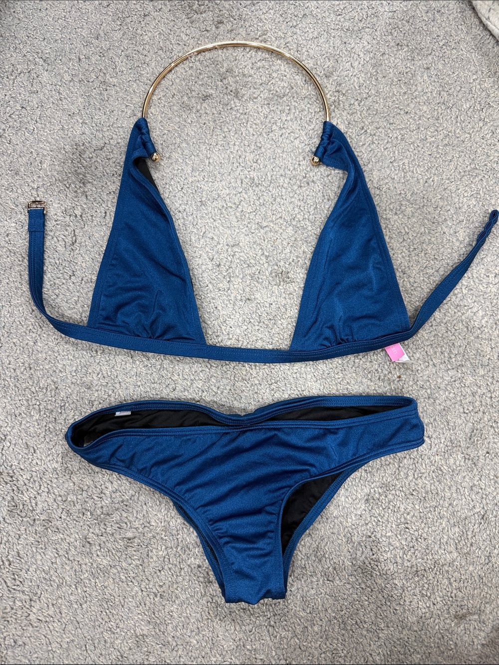 Vintage Victorias Secret Women’s Navy Blue Triangle Bikini Set Gold Neck Ring